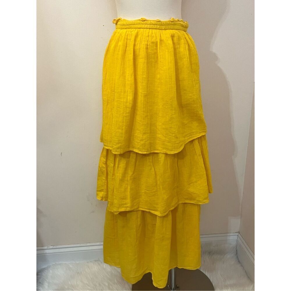 Happy Nature Kate Hudson Yellow Tiered Cotton Gauze Midi Skirt M